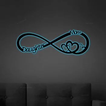 Personalized Name Infinity Heart Metal Sign With Led Lights, Metal Wall Art Hanging, Newlywed Unique Gift, Valentine Gift, Newly Engaged Gifts