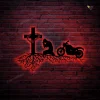 Fallen Bikers Memorial Metal Sign With Colorful Led Light, Biker Memorial Jesus Cross Metal Wall Art, Biker Gift