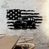 Flag Monster Truck Truck Eps Off Road Wall Hanging, Usa's Flag And Car Design Metal Wall Art, Outdoor Decor For Car Lovers