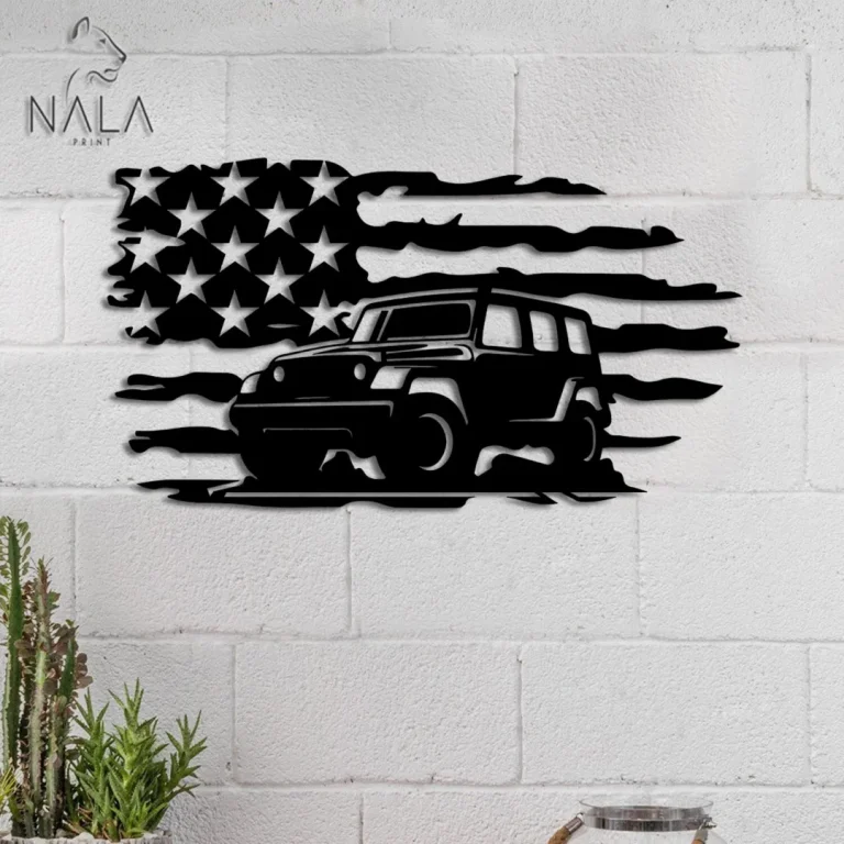 Flag Monster Truck Truck Eps Off Road Wall Hanging, Usa's Flag And Car Design Metal Wall Art, Outdoor Decor For Car Lovers