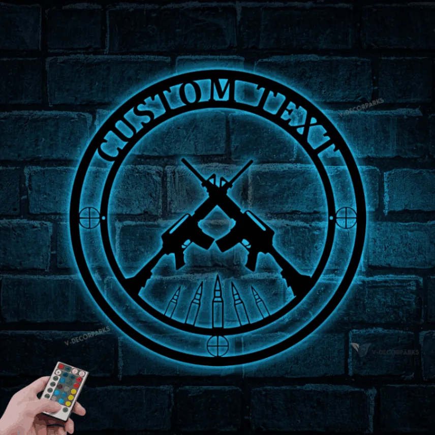 2nd Amendment Sign With Led Lights, Man Cave Metal Wall Decor, Gun Art, Fathers Day Gift, Second Amendment Art, Gun Sign, Armory Sign, Metal Gun Sign