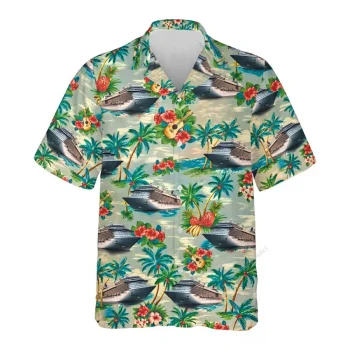 Cruise Ship Hawaiian Shirt For Men Women, Cruise Boat Summer Beach Shirt, Tropical Pattern Aloha Shirts, Ship Button Down Short Sleeve Hawaiian Shirt