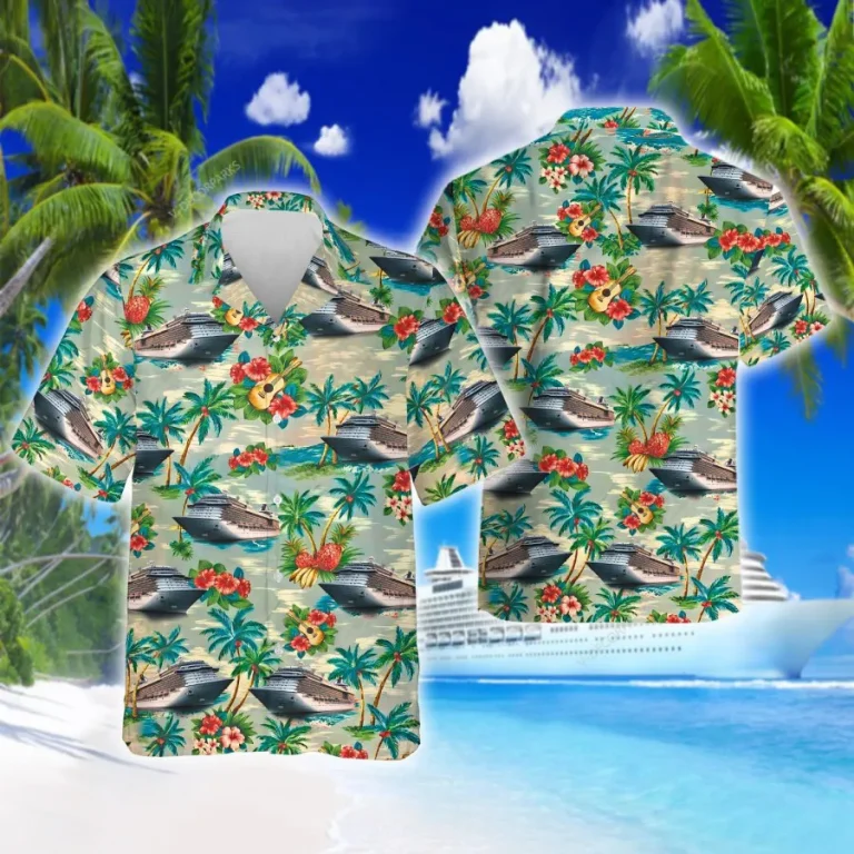 Cruise Ship Hawaiian Shirt For Men Women, Cruise Boat Summer Beach Shirt, Tropical Pattern Aloha Shirts, Ship Button Down Short Sleeve Hawaiian Shirt