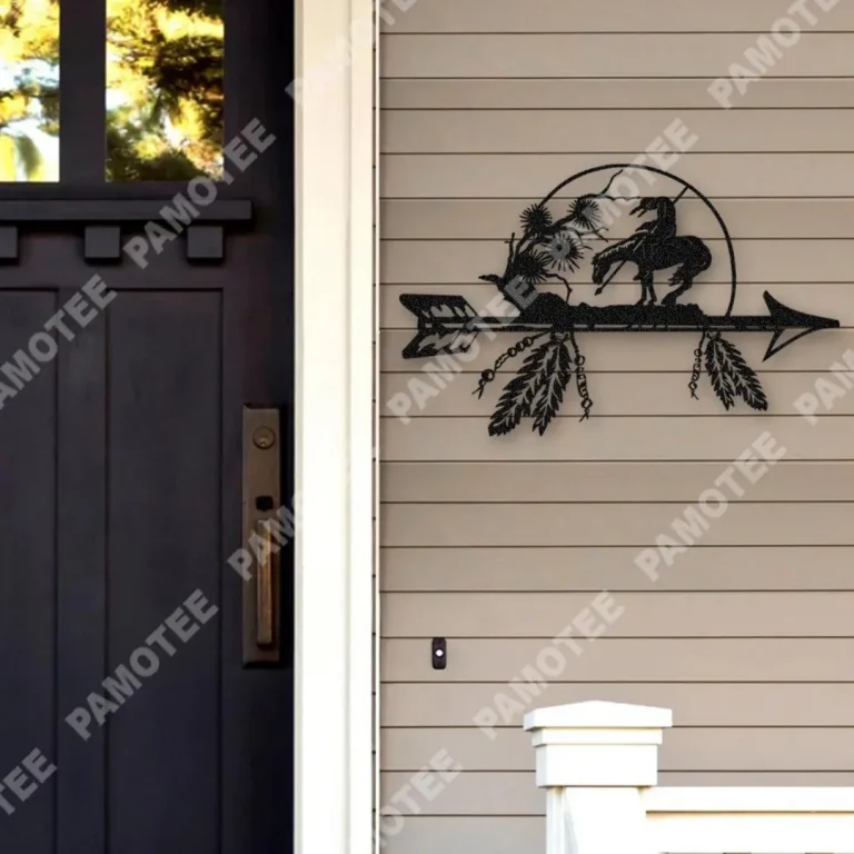 End Of The Trail Arrow Feathers American Native Metal Sign, Housewarming Wall Art