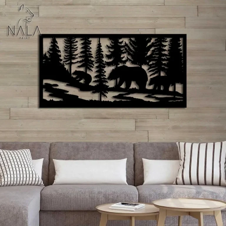 Bear Family Forest Wall Art, Bear Metal Artwork Decor, Wild Animal Wall Hanging Art, Housewarming Gift