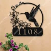 Customized Address Number Hummingbird Metal Sign, Steel Door Hanging