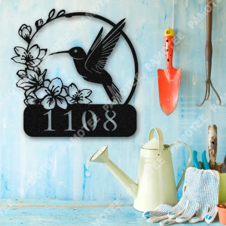 Customized Address Number Hummingbird Metal Sign, Steel Door Hanging