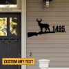 Personalized Home Address Deer And Gun Metal Art, Custom Deer Hunting Wall Decor, Wild Animal Metal Wall Hanging For Front Door