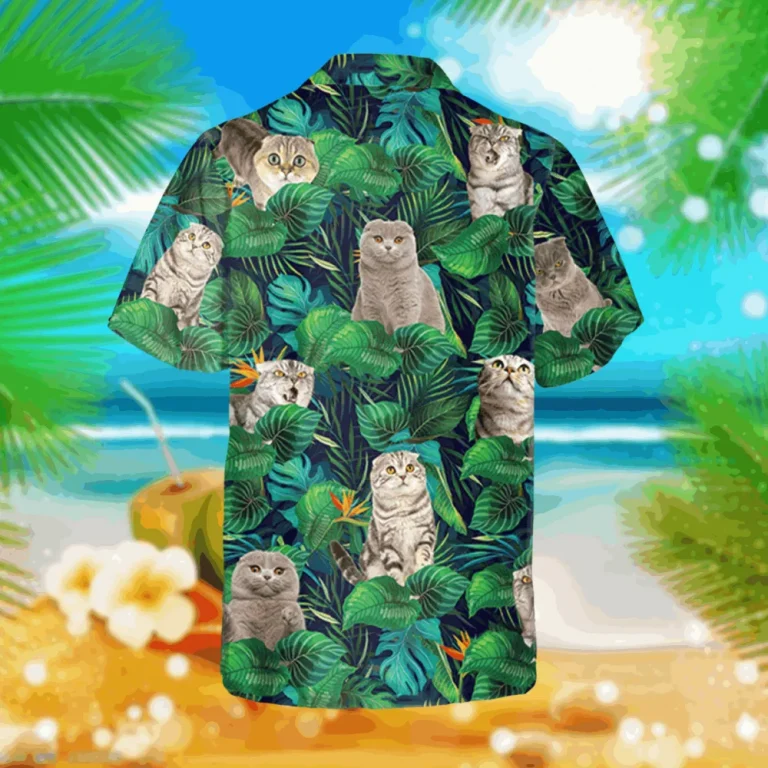 Scottish Fold Cats Green Hawaii T-shirt, Fold Ears Cat Clothing, Aloha Shirt For Mens, Womens