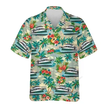 Cruise Ship Hawaiian Shirt For Men Women, Cruise Ship Summer Beach Shirt, Ship Aloha Shirts, Tropical Pattern Button Down Short Sleeve Hawaiian Shirt