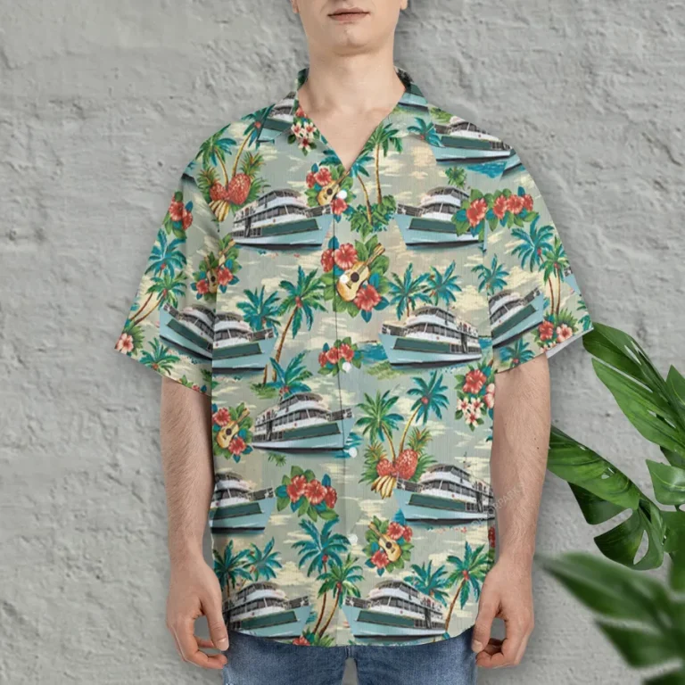 Cruise Ship Hawaiian Shirt For Men Women, Cruise Ship Summer Beach Shirt, Ship Aloha Shirts, Tropical Pattern Button Down Short Sleeve Hawaiian Shirt