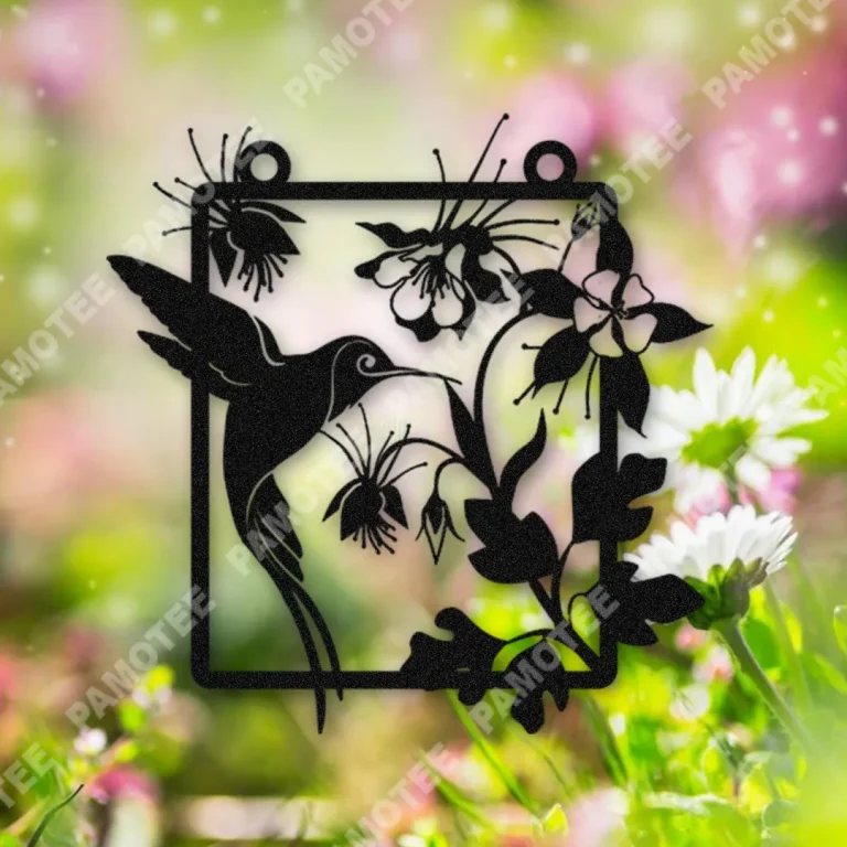 Hummingbird And Flowers Metal Garden Art, Metal Sign For Gardening Lovers