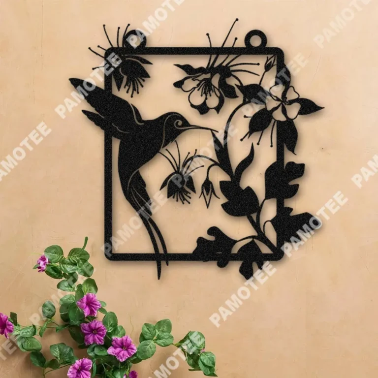 Hummingbird And Flowers Metal Garden Art, Metal Sign For Gardening Lovers