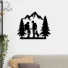 Family Hiking Forest Wall Art Decor, Hiking Metal Wall Sign, Family Wall Hanging, Home Decoration