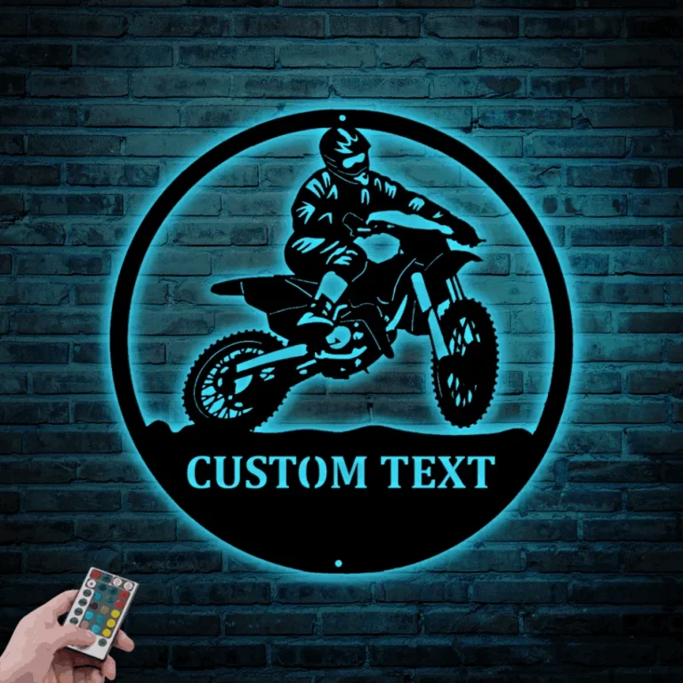 Custom Dirt Bike Metal Sign With Led Lights, Motorcycle Metal Wall Art, Personalized Biker Name Signs, Motocross Rider Home Decor, Biker Gift