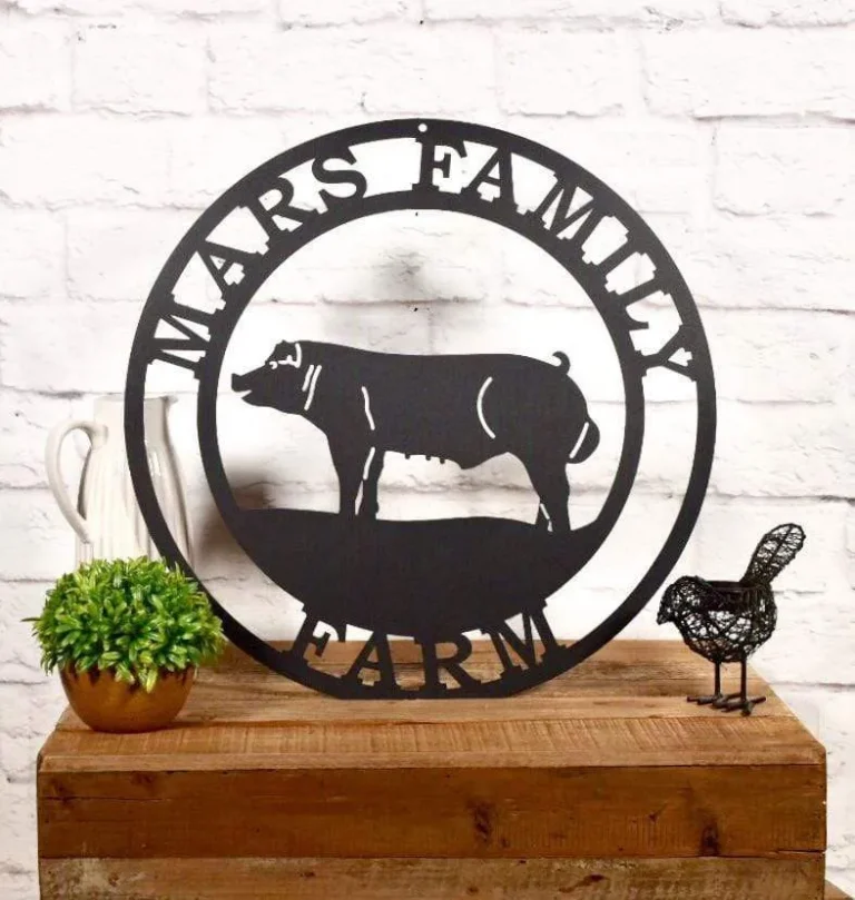 Personalized Pig Farm Metal Sign, Cut Metal Sign, Metal Wall Art, Metal House Sign