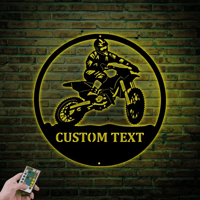 Custom Dirt Bike Metal Sign With Led Lights, Motorcycle Metal Wall Art, Personalized Biker Name Signs, Motocross Rider Home Decor, Biker Gift