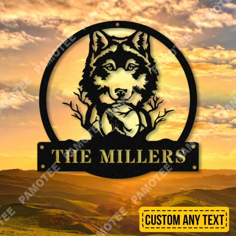 Customized Name Wolf Metal Sign, Outdoor Lodge Plaque