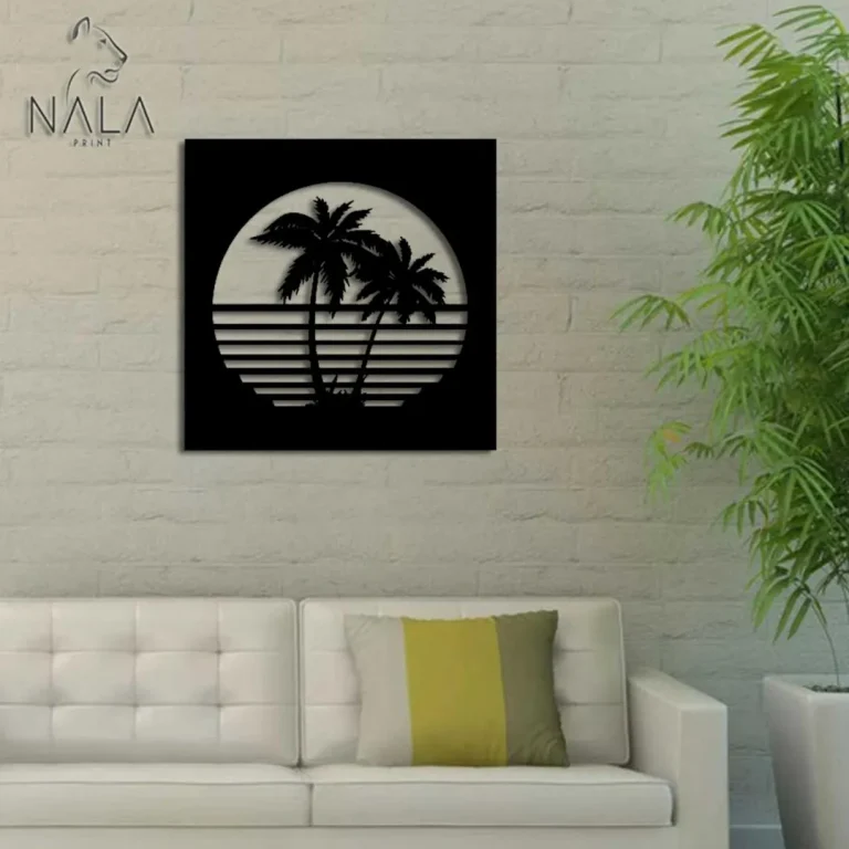 Palm Trees Sunset Metal Artwork, Tropical Wall Art Decor, Palm Tree Metal Wall Hanging