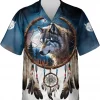 Native Wolf Moon And Dream Catcher Mens Hawaiian Shirt, Wolf Hawaiian Casual Button Down Shirt, Summer Beach Shirt, Vacation Shirt