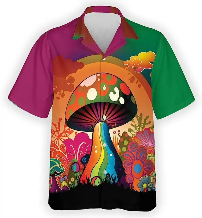 Psychedelic Mushroom Awesome Hawaiian Shirt, Magic Mushroom Shirt, Vintage Aloha Hawaii Shirt, Short Sleeve Button Down Shirt, Summer Shirt