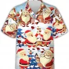 Funny Christmas Santa Claus Cheering Hawaiian Shirt, Christmas Gift Shirt, Hawaiian Style Shirts, Short Sleeve Button Down Shirt, Aloha Shirt