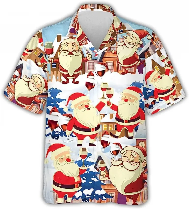 Funny Christmas Santa Claus Cheering Hawaiian Shirt, Christmas Gift Shirt, Hawaiian Style Shirts, Short Sleeve Button Down Shirt, Aloha Shirt
