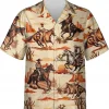 Vintage Cowboy Aloha Hawaiian Shirt Short Sleeve, Mens Button Down Hawaiian Shirt, Casual Printed Beach Summer Shirt, Family Aloha Shirts
