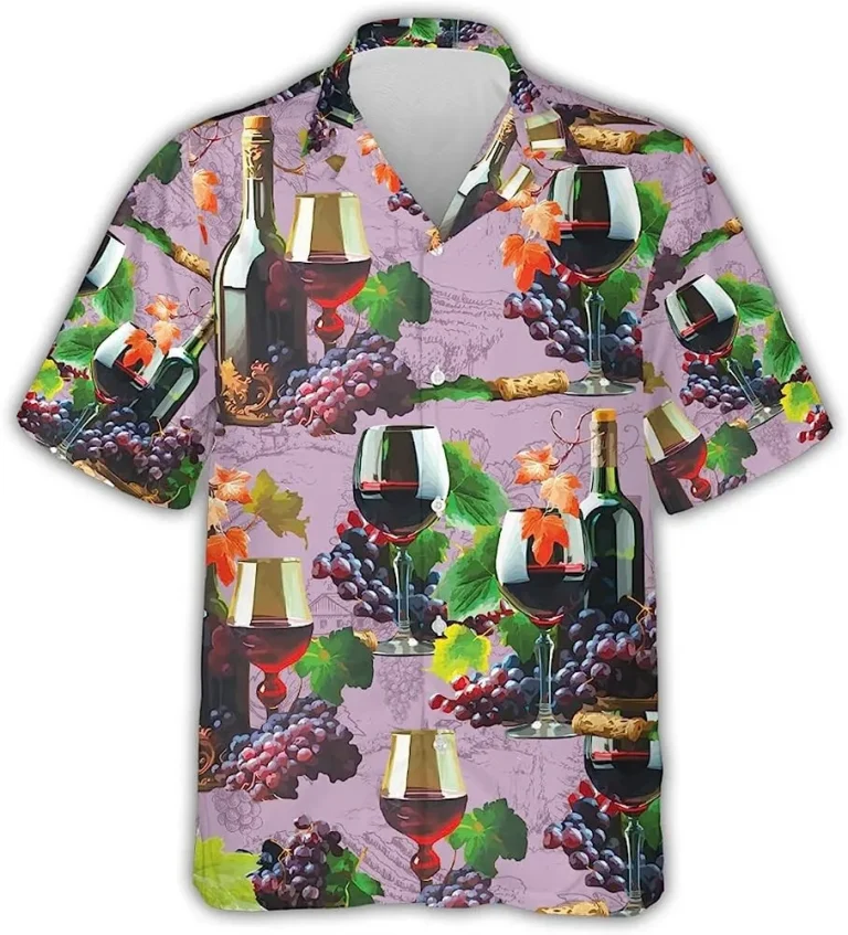 Vintage Grape Wine Hawaiian Shirts For Men, Wine Lovers Gift, Grape Wine Summer Shirt, Hawaiian Casual Button Down Shirt, Summer Aloha Shirt