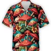 Magic Mushroom And Tropical Flower Hawaiian Shirt, Mushroom Tropical Pattern Shirt, Hawaiian Style Shirt, Aloha Vibes Beach Shirt, Button Down Shirt