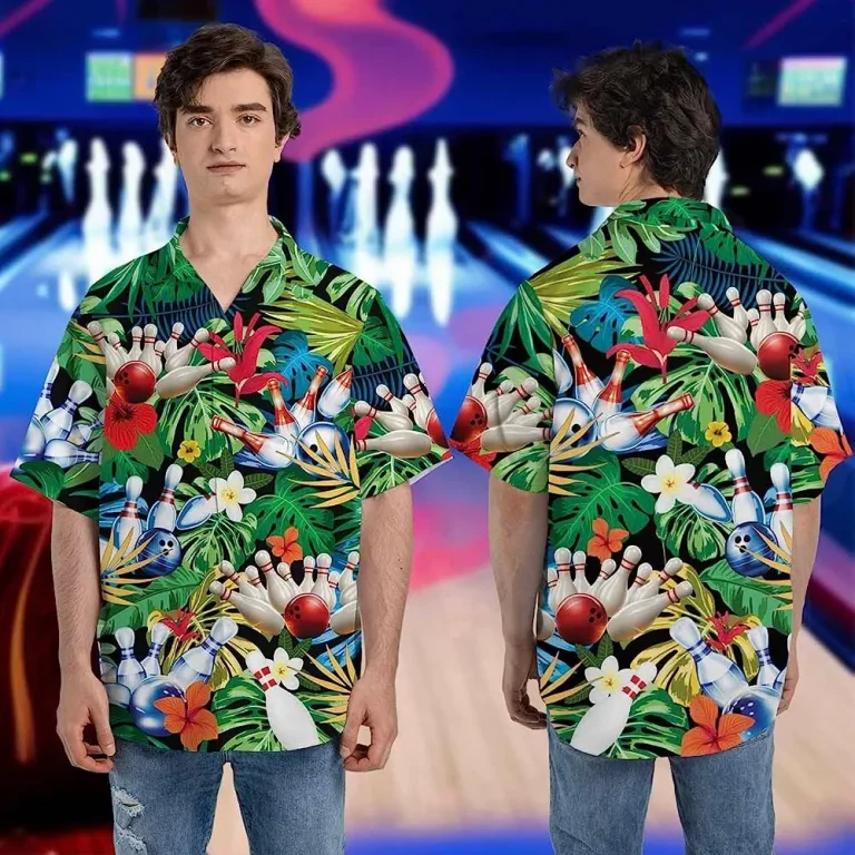 Bowling Aloha Tropical Hawaiian Shirt, Casual Printed Beach Summer Shirt, Bowling Party Shirt, Aloha Vibes Beach Shirt, Short Sleeve Shirt