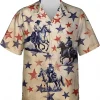 Vintage Red And Blue Stars Cowboy Summer Mens Hawaiian Shirt, Retro Cowboy Shirt, Button Vintage Aloha Hawaii Shirt, Summer Beach Shirt