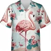 Hibiscus Flower And Flamingo Hawaiian Shirt, Flamingo Aloha Beach Shirt, Tropical Pattern Shirt, Summer Vacation Hawaiian Shirt, Button Down Shirt