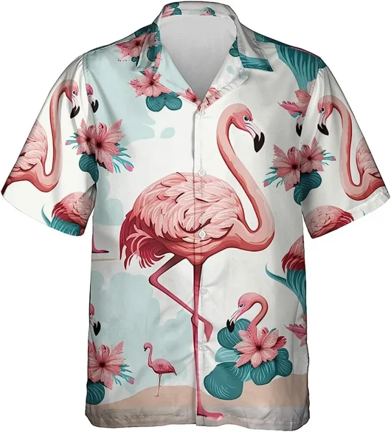 Hibiscus Flower And Flamingo Hawaiian Shirt, Flamingo Aloha Beach Shirt, Tropical Pattern Shirt, Summer Vacation Hawaiian Shirt, Button Down Shirt