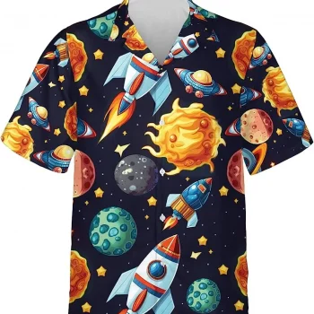 Spacecraft And Planets Hawaiian Shirt, Astronaut Summer Aloha Shirt, Short Sleeve Button Down Shirt, Hawaiian Aloha Shirt, Family Aloha Shirts