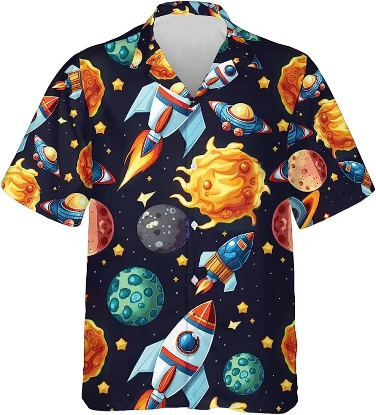 Spacecraft And Planets Hawaiian Shirt, Astronaut Summer Aloha Shirt, Short Sleeve Button Down Shirt, Hawaiian Aloha Shirt, Family Aloha Shirts