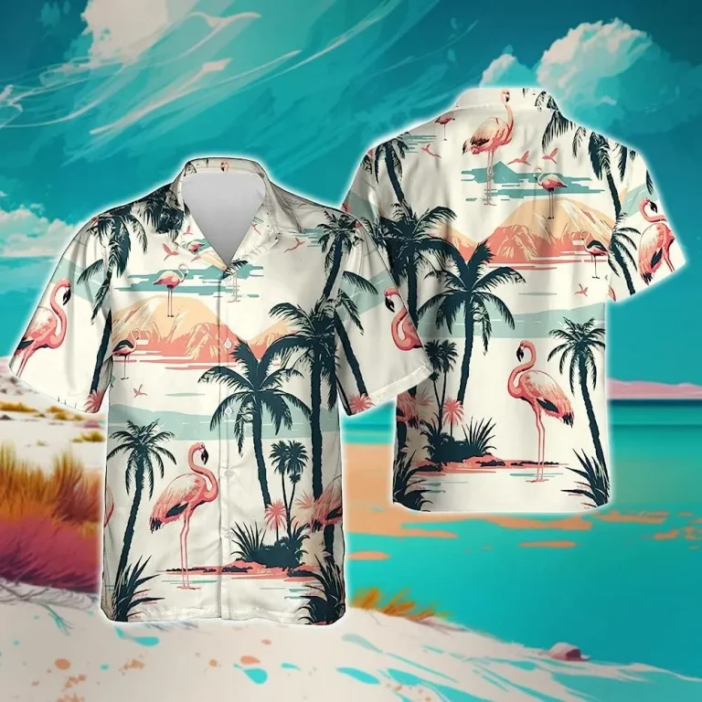 Flamingo Tropical Pattern Print Shirt, Flamingo Hawaiian Shirt, Flamingo Button Vintage Aloha Hawaii Shirt, Tropical Beach Shirt, Summer Aloha Shirt