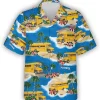 Yellow School Bus Tropical Pattern Hawaiian Shirt, Bus Driver Back To School Summer Beach Shirt, Hawaiian Style Shirts, Gift For Bus Drivers