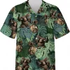 Bigfoot Playing Drum Tropical Pattern Hawaiian Shirt, Bigfoot Shirt, Tropical Summer Beach Aloha Button Down Short Sleeve Mens Hawaiian, Drummers Gift