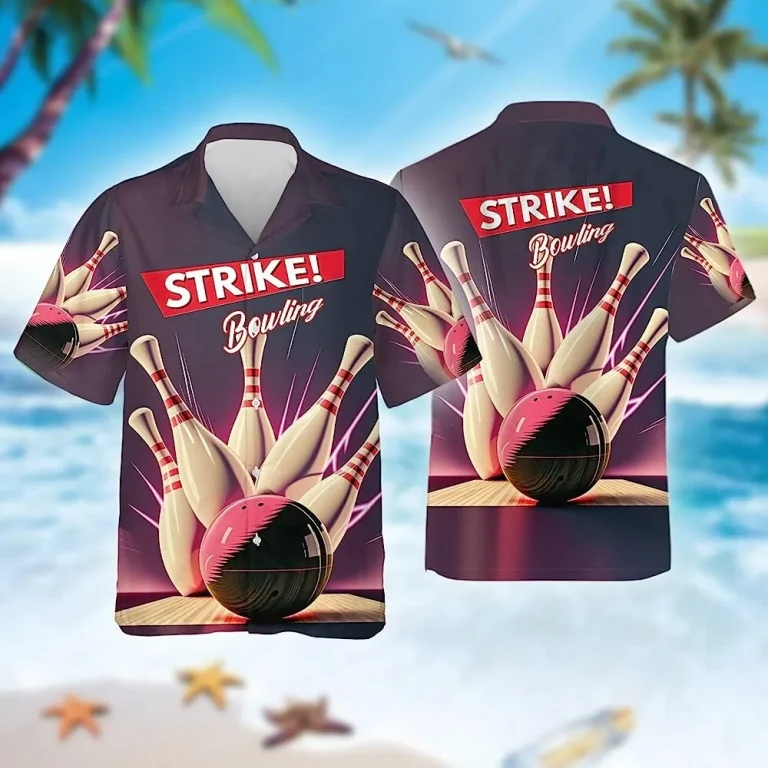 Strike Bowling Hawaiian Shirt, Bowling Shirt, Vintage Hawaii Beach Shirt, Casual Printed Beach Summer Shirt, Button Down Shirt For Bowling Lover