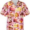 Strawberries And Chocolate Cakes Hawaiian Shirt, Sweet Cakes Shirt, Beach Style Button Down Shirt, Short Sleeve Shirt, Gift For Sweet Tooth