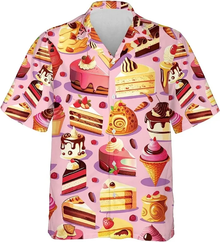 Strawberries And Chocolate Cakes Hawaiian Shirt, Sweet Cakes Shirt, Beach Style Button Down Shirt, Short Sleeve Shirt, Gift For Sweet Tooth