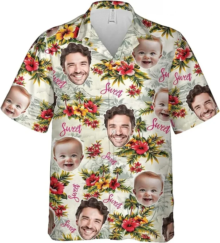 Personalized Photos Hawaiian Shirts Short Sleeve, Tropical Pattern Shirt For Men Women, Custom Face Hawaiian Shirt, Custom Shirt, Vintage Beach Shirt