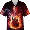 Guitar And Flame Hawaiian Shirt, Music Summer Aloha Shirt, Short Sleeve Button Down Hawaiian Shirt, Guitar Aloha Shirt, Vintage Hawaii Beach Shirt