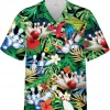 Bowling Aloha Tropical Hawaiian Shirt, Casual Printed Beach Summer Shirt, Bowling Party Shirt, Aloha Vibes Beach Shirt, Short Sleeve Shirt