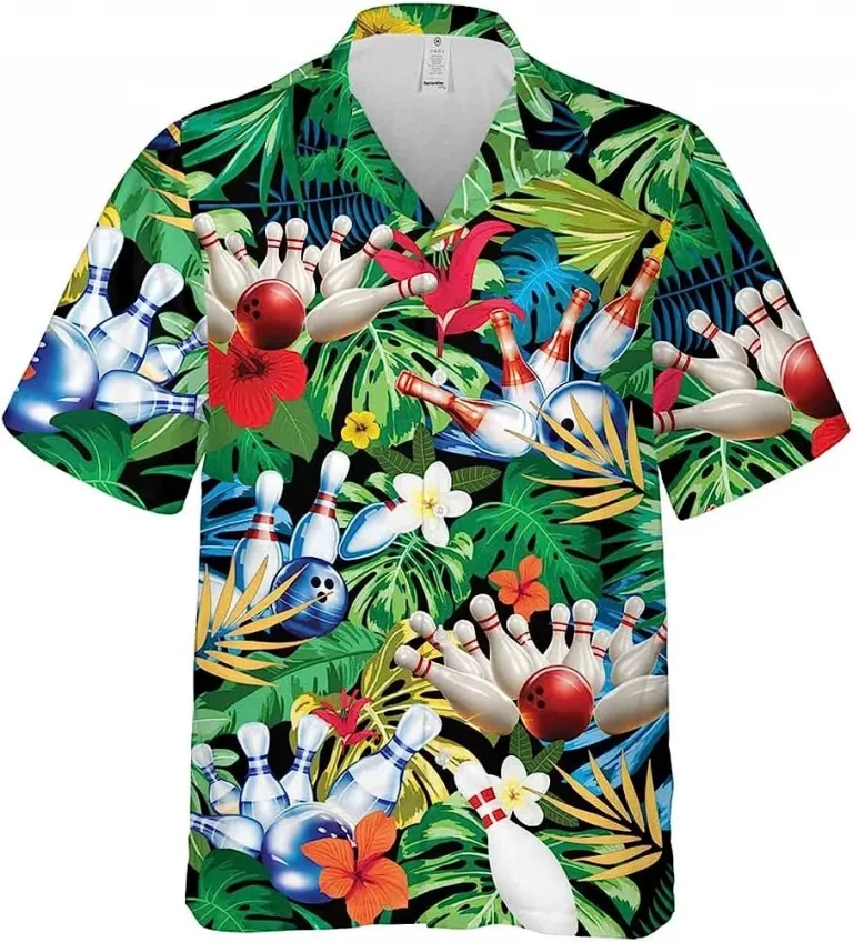 Bowling Aloha Tropical Hawaiian Shirt, Casual Printed Beach Summer Shirt, Bowling Party Shirt, Aloha Vibes Beach Shirt, Short Sleeve Shirt