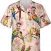 Custom Photo Face Hawaiian Shirt, Funny Parrot Hawaiian Aloha Shirt, Personalized Aloha Shirt For Dad, Button Down Shirt, Father Days Gift