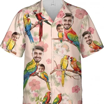 Custom Photo Face Hawaiian Shirt, Funny Parrot Hawaiian Aloha Shirt, Personalized Aloha Shirt For Dad, Button Down Shirt, Father Days Gift