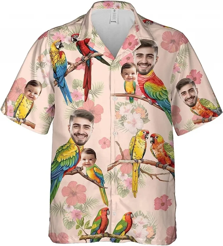 Custom Photo Face Hawaiian Shirt, Funny Parrot Hawaiian Aloha Shirt, Personalized Aloha Shirt For Dad, Button Down Shirt, Father Days Gift