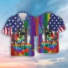 American German Shepherd Pride Hawaiian Shirt, Bisexual Casual Button Down Aloha Shirt, Lgbtq+ Shirt, Summer Beach Shirt, Pride Month Shirt